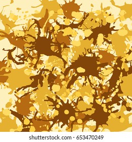 Yellow brown ink paint splashes vector colorful background square