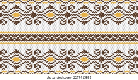 Yellow and brown knitting pattern, Festive Sweater Design. Seamless Knitted Pattern