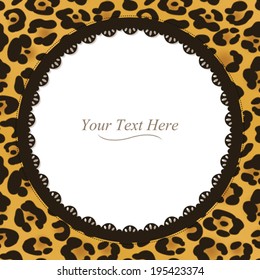 A yellow and brown leopard spotted frame with a dark lace trim. Eps 10 Vector.