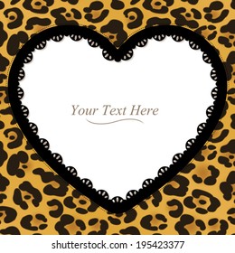 A yellow and brown leopard spotted frame with a dark lace trim. Eps 10 Vector.