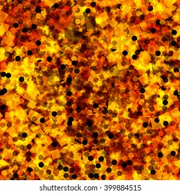 Yellow, brown, orange, gold confetti on grunge background. Mix random. For the design of wallpaper, fabric, wrapping paper, printing