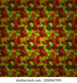 Yellow, brown and orange. Seamless pattern Beautiful handdrawn seamless with hearts. Perfect design element for wallpaper, textile, wedding. Vector. Festive love background. Happy Valentine':s Day.