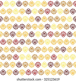 Yellow and Brown Sea Shells on White Background Pattern - Marine Style Seamless Pattern Background - Vector Illustration