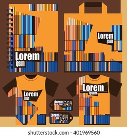 yellow and brown vector templates - T-shirt, price list, a notepad, a package