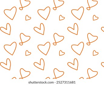 Formas de corazón de trazo marrón amarillo sin diseño. El corazón ama el diseño del Vector del patrón del doodle. Cariño. Devoción
