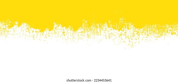 gelber Pinselstrich, Hintergrund. Gelbe Tinte spritze auf Hintergrund. Pinselhintergrund für Tapeten, Schmutzspritzer-Vorlage, Schmutzbanner, Aquarell-Design, schmutzige Textur. Trendpinselhintergrund, Vektorgrafik