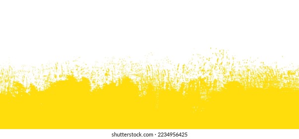 Yellow brush stroke background. Yellow ink splash on backdrop. Brush background for wallpaper, paint splatter template, dirt banner, watercolor design, dirty texture. Trendy brush background, vector