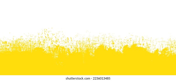 Yellow brush stroke background. Yellow ink splash on backdrop. Brush background for wallpaper, paint splatter template, dirt banner, watercolor design, dirty texture. Trendy brush background, vector