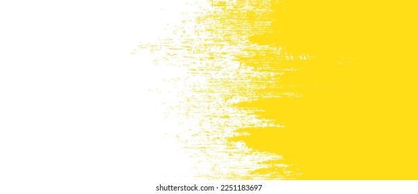 Yellow brush stroke background. Yellow ink splash on backdrop. Brush background for wallpaper, paint splatter template, dirt banner, watercolor design, dirty texture. Trendy brush background, vector