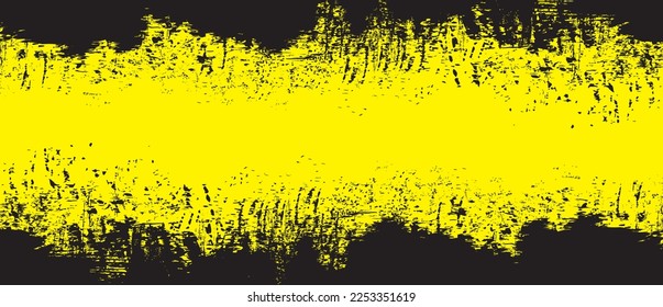 Fondo del pincel amarillo. Tinta amarilla salpicada en el fondo. Fondo de pincel para papel de pared, plantilla de bandeja de pintura, banner de suciedad, diseño de acuarela, textura sucia. Fondo de pincel de moda, vector