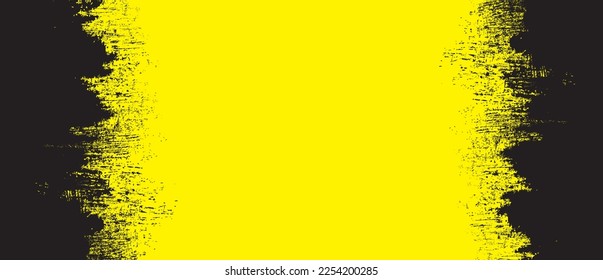 Yellow brush stroke background. Yellow ink splash on backdrop. Brush background for wallpaper, paint splatter template, dirt banner, watercolor design, dirty texture. Trendy brush background, vector