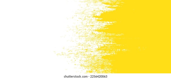 Yellow brush stroke background. Yellow ink splash on backdrop. Brush background for wallpaper, paint splatter template, dirt banner, watercolor design, dirty texture. Trendy brush background, vector