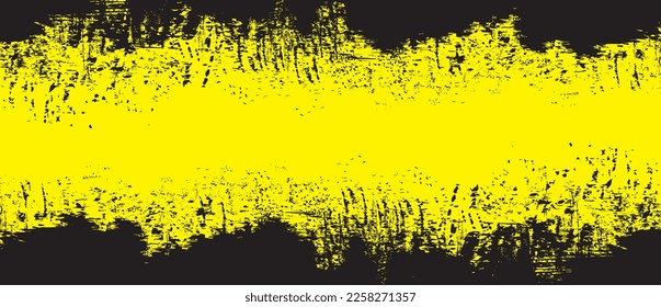 Yellow brush stroke background. Yellow ink splash on backdrop. Brush background for wallpaper, paint splatter template, dirt banner, watercolor design, dirty texture. Trendy brush background, vector