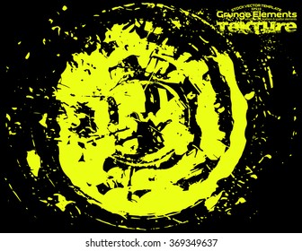 Yellow brush stroke in the form of a circle. Drawing created in ink sketch handmade technique. Isolated on white background