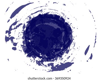Yellow brush stroke in the form of a circle. Drawing created in ink sketch handmade technique. Isolated on white background