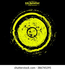 Yellow brush stroke in the form of a circle. Drawing created in ink sketch handmade technique. Isolated on white background