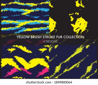 Yellow Brush stroke fur collection includes 4 design swatches for fashion prints, homeware, graphics, backgrounds