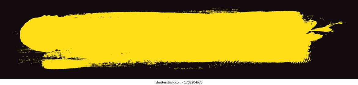 Yellow brush stroke isolated on black background. Trendy brush stroke for yellow ink paint, grunge backdrop, dirt banner, watercolor design and dirty texture. Brush stroke vector illustration