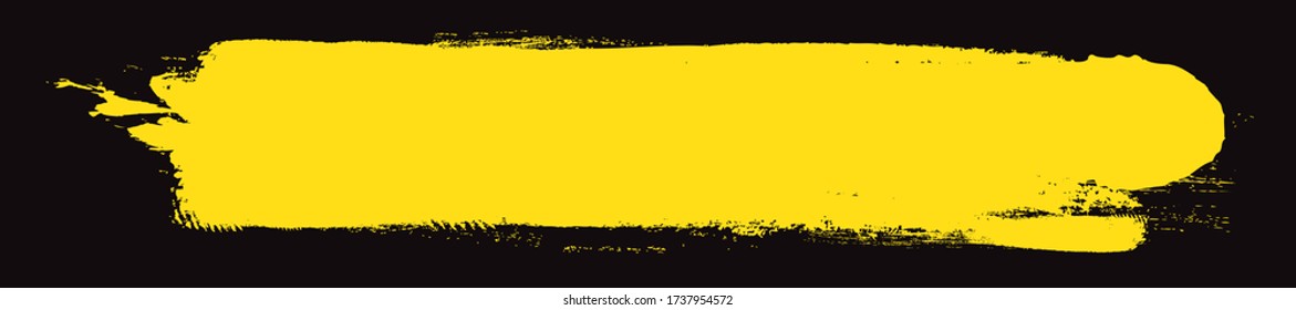 Yellow brush stroke isolated on black background. Trendy brush stroke for yellow ink paint, grunge backdrop, dirt banner, watercolor design and dirty texture. Brush stroke vector illustration