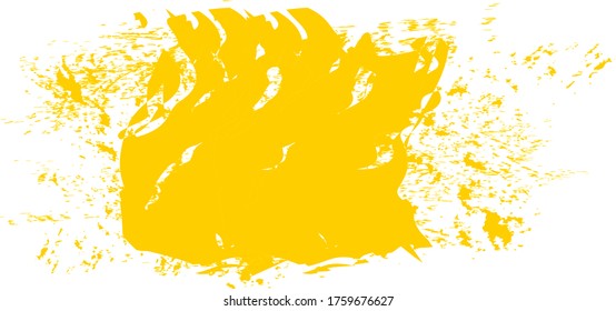 gelber Pinselstrich einzeln auf weißem Hintergrund. Trendy Pinselstrich für gelbe Farbfarbe, Grunge Hintergrund, Schmutzbanner, Aquarell-Design und schmutzige Textur. Pinselstrich, Vektorgrafik