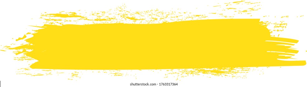 Golpe de pincel amarillo aislado sobre fondo blanco. Razo de pincel de moda para pintura de tinta amarilla, fondo de fondo de grunge, banner de suciedad, diseño de acuarela y textura sucia. Ilustración vectorial de pincel
