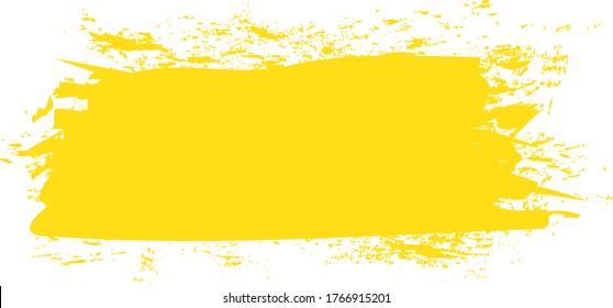 Golpe de pincel amarillo aislado sobre fondo blanco. Razo de pincel de moda para pintura de tinta amarilla, fondo de fondo de grunge, banner de suciedad, diseño de acuarela y textura sucia. Ilustración vectorial de pincel