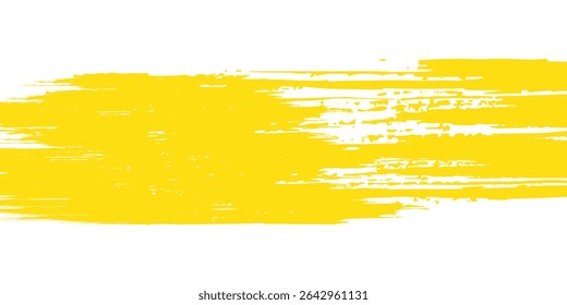 Traço de pincel amarelo isolado no plano de fundo branco. Traçado de pincel para tinta amarela, fundo grunge, faixa de sujeira, design de aquarela e textura suja. Arte criativa conceito artes modernas
