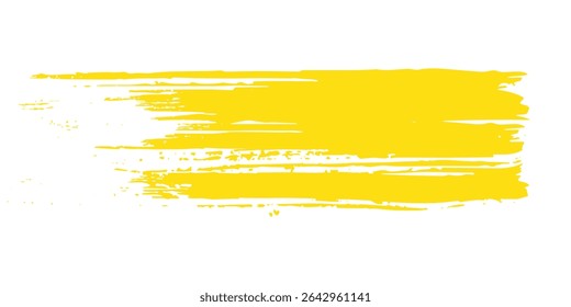 Traço de pincel amarelo isolado no plano de fundo branco. Traçado de pincel para tinta amarela, fundo grunge, faixa de sujeira, design de aquarela e textura suja. Arte criativa conceito artes modernas