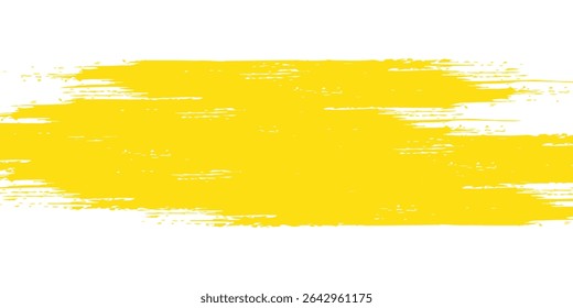 Yellow brush stroke isolated on white background. Brush stroke for yellow ink paint, grunge backdrop, dirt banner, watercolor design and dirty texture. Creative art concept modern arts