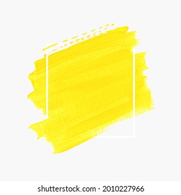 Yellow brush stroke paint isolated background over frame vector. Banner. Abstract. Design.