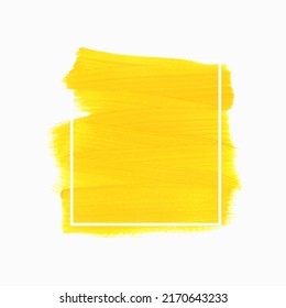 Yellow brush stroke paint isolated background over frame vector. Banner. Abstract. Design.