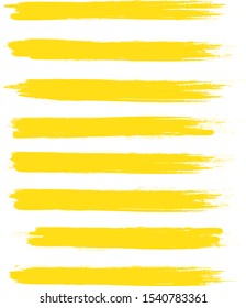 Yellow brush stroke set isolated on white background.Trendy brush stroke for yellow ink paint,grunge backdrop, dirt banner,watercolor design and dirty texture.Creative art concept, vector illustration