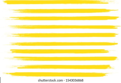 Yellow brush stroke set isolated on white background.Trendy brush stroke for yellow ink paint,grunge backdrop, dirt banner,watercolor design and dirty texture.Creative art concept, vector illustration
