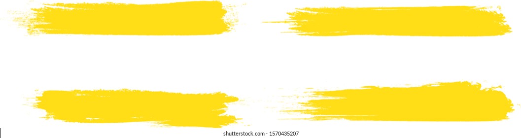 Yellow brush stroke set isolated on white background. Trendy brush stroke for yellow ink paint, grunge splash, dirt banner, watercolor design and dirty texture.Creative art concept,vector illustration