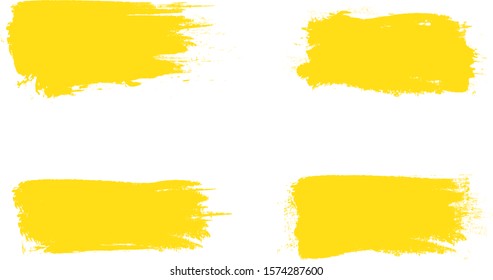 Yellow brush stroke set isolated on white background. Trendy brush stroke for yellow ink paint, grunge splash, dirt banner,watercolor design and dirty texture.Creative art concept, vector illustration