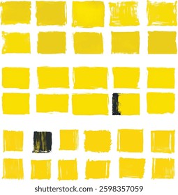 Yellow Brush Stroke Squares, Vector Illustration Isolated on White.