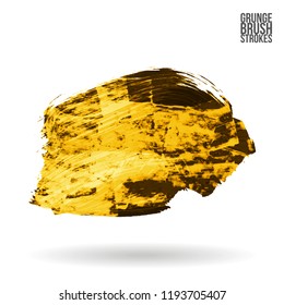 Yellow brush stroke and texture. Grunge vector abstract hand - painted element. Underline and border design.