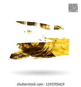 Yellow brush stroke and texture. Grunge vector abstract hand - painted element. Underline and border design.