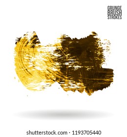 Yellow brush stroke and texture. Grunge vector abstract hand - painted element. Underline and border design.