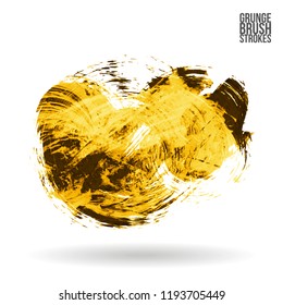 Yellow brush stroke and texture. Grunge vector abstract hand - painted element. Underline and border design.