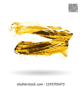 Yellow brush stroke and texture. Grunge vector abstract hand - painted element. Underline and border design.