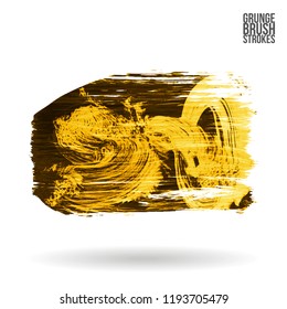 Yellow brush stroke and texture. Grunge vector abstract hand - painted element. Underline and border design.