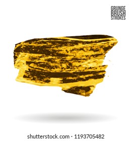 Yellow brush stroke and texture. Grunge vector abstract hand - painted element. Underline and border design.