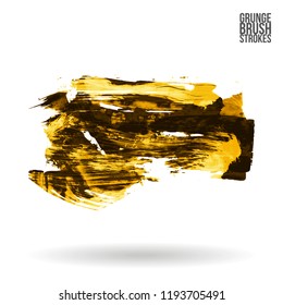 Yellow brush stroke and texture. Grunge vector abstract hand - painted element. Underline and border design.