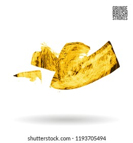 Yellow brush stroke and texture. Grunge vector abstract hand - painted element. Underline and border design.