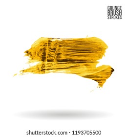 Yellow brush stroke and texture. Grunge vector abstract hand - painted element. Underline and border design.