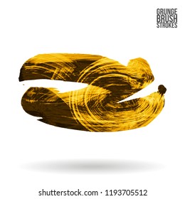 Yellow brush stroke and texture. Grunge vector abstract hand - painted element. Underline and border design.