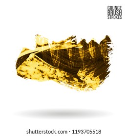Yellow brush stroke and texture. Grunge vector abstract hand - painted element. Underline and border design.