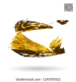 Yellow brush stroke and texture. Grunge vector abstract hand - painted element. Underline and border design.