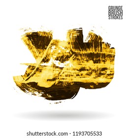 Yellow brush stroke and texture. Grunge vector abstract hand - painted element. Underline and border design.